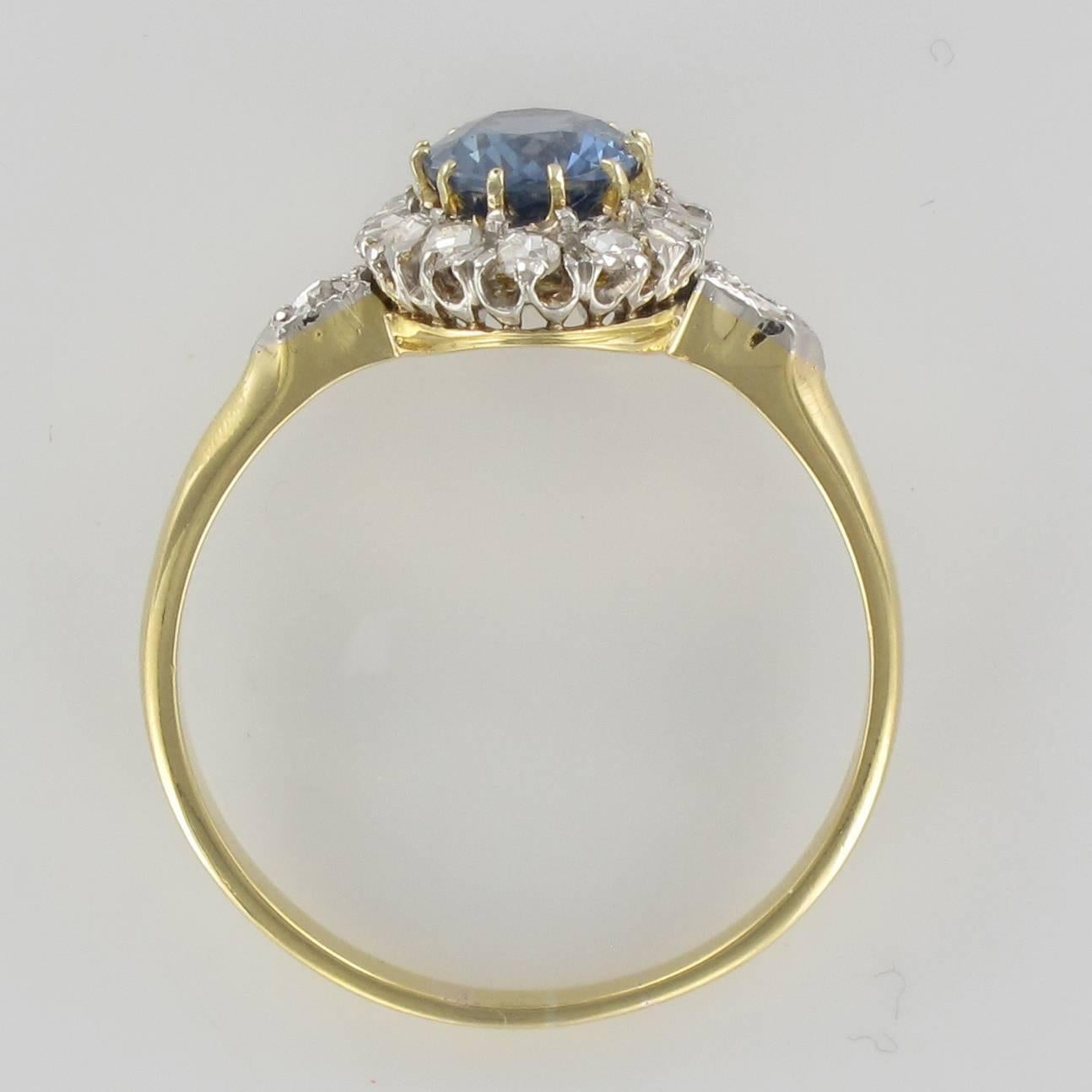 Oval Cut French 19thCentury Napoleon 3 Sapphire Diamond Pompadour Engagement Cluster Ring