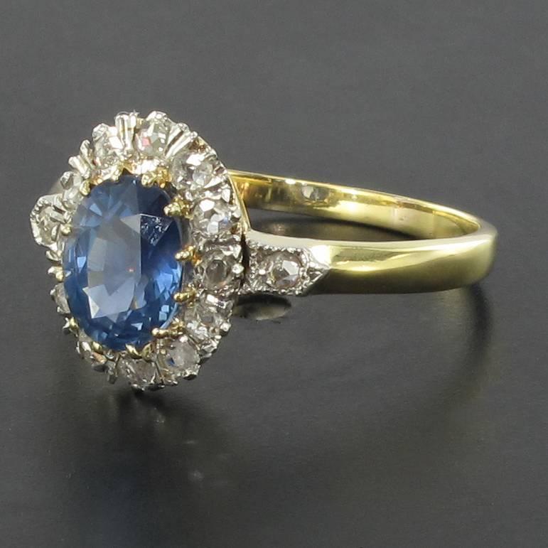 Women's French 19thCentury Napoleon 3 Sapphire Diamond Pompadour Engagement Cluster Ring