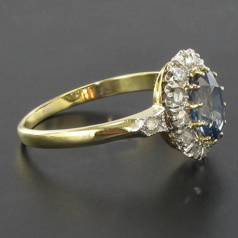 French 19thCentury Napoleon 3 Sapphire Diamond Pompadour Engagement Cluster Ring 1