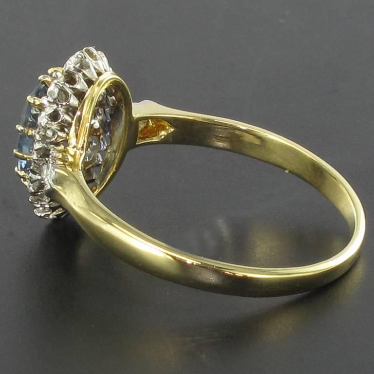 French 19thCentury Napoleon 3 Sapphire Diamond Pompadour Engagement Cluster Ring 3