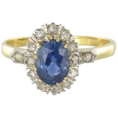 French 19thCentury Napoleon 3 Sapphire Diamond Pompadour Engagement Cluster Ring