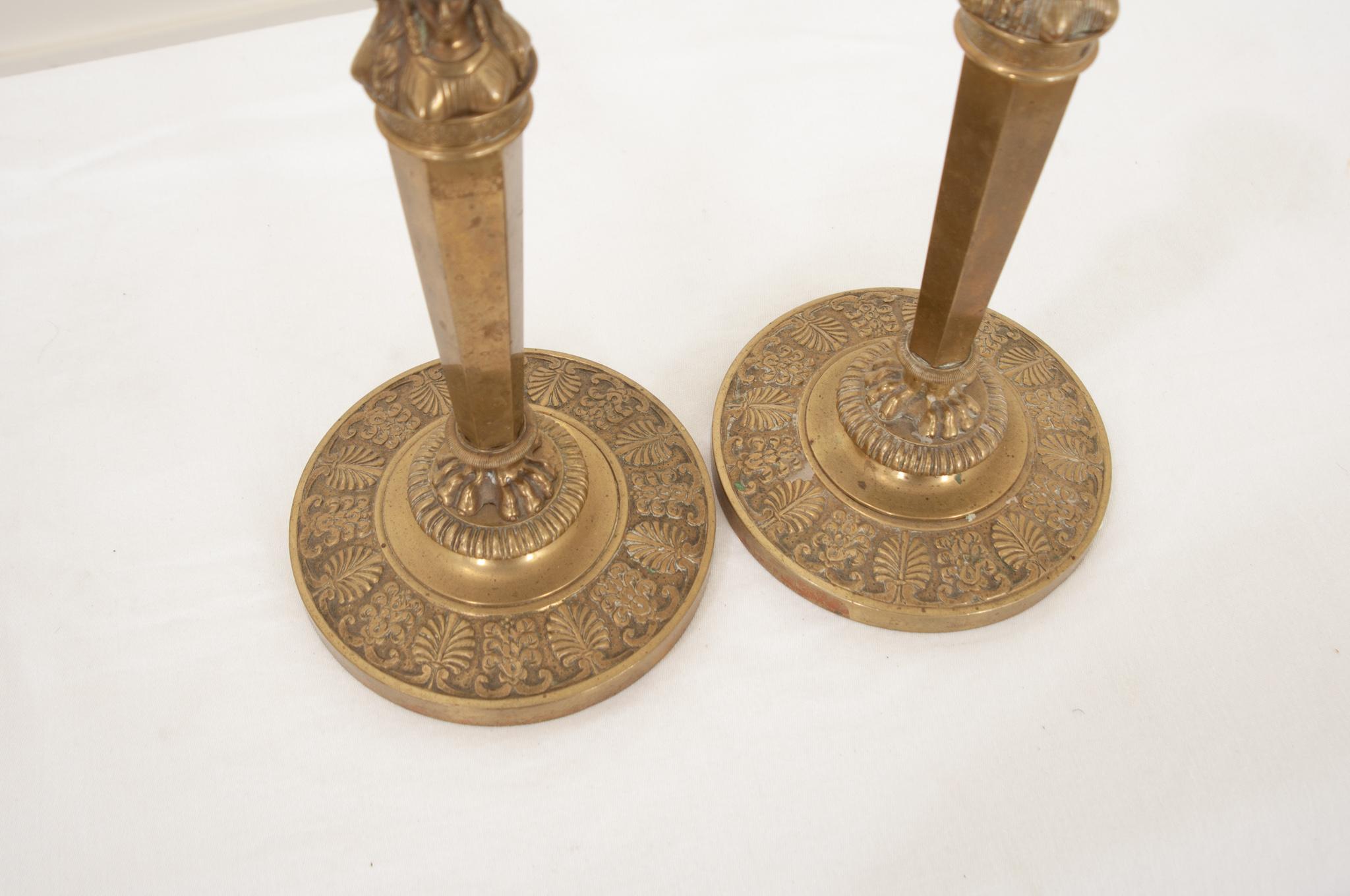 19th Century French 1st Empire Brass Candlesticks For Sale
