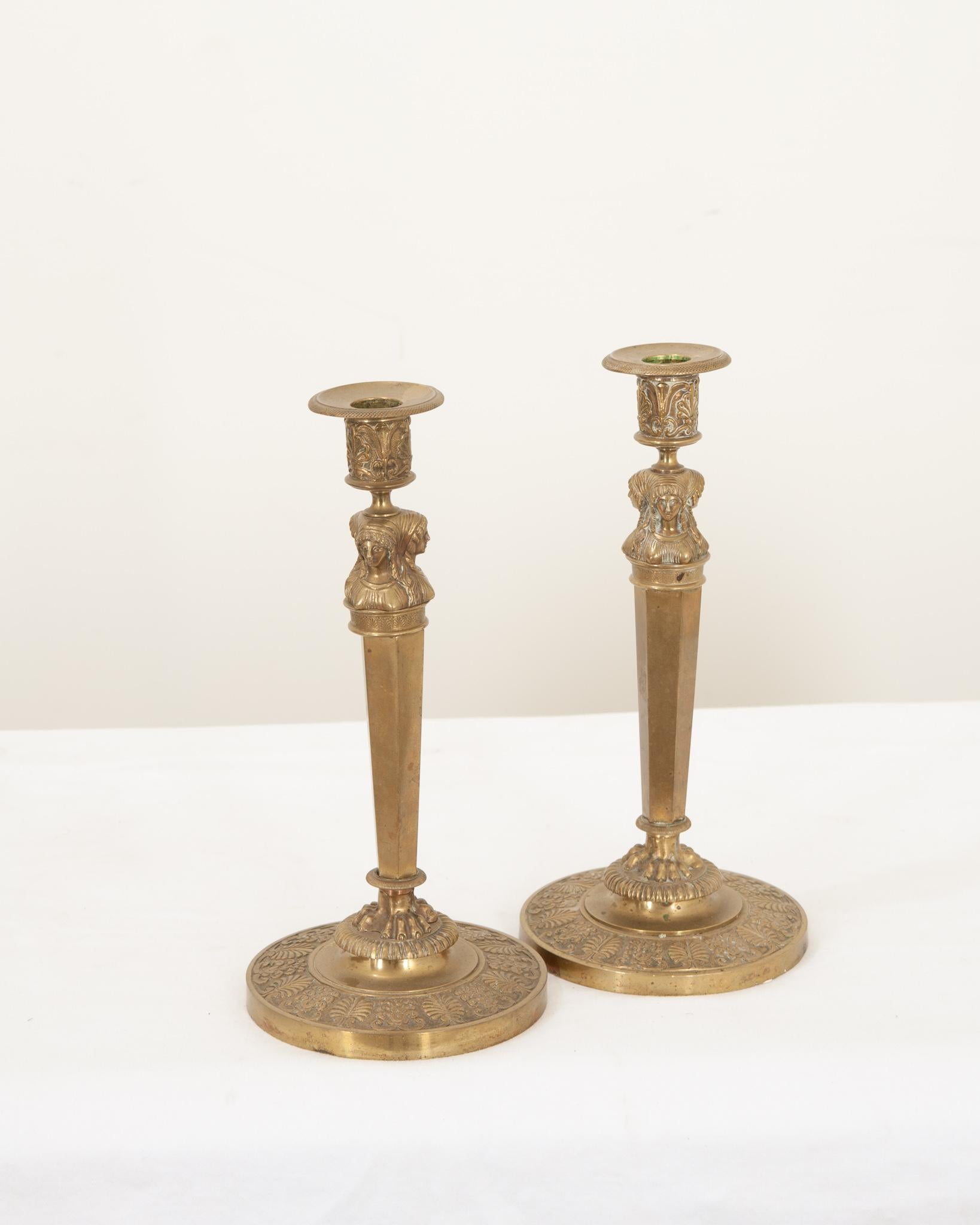 Metal French 1st Empire Brass Candlesticks For Sale