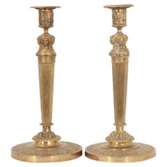 Antique French 1st Empire Brass Candlesticks