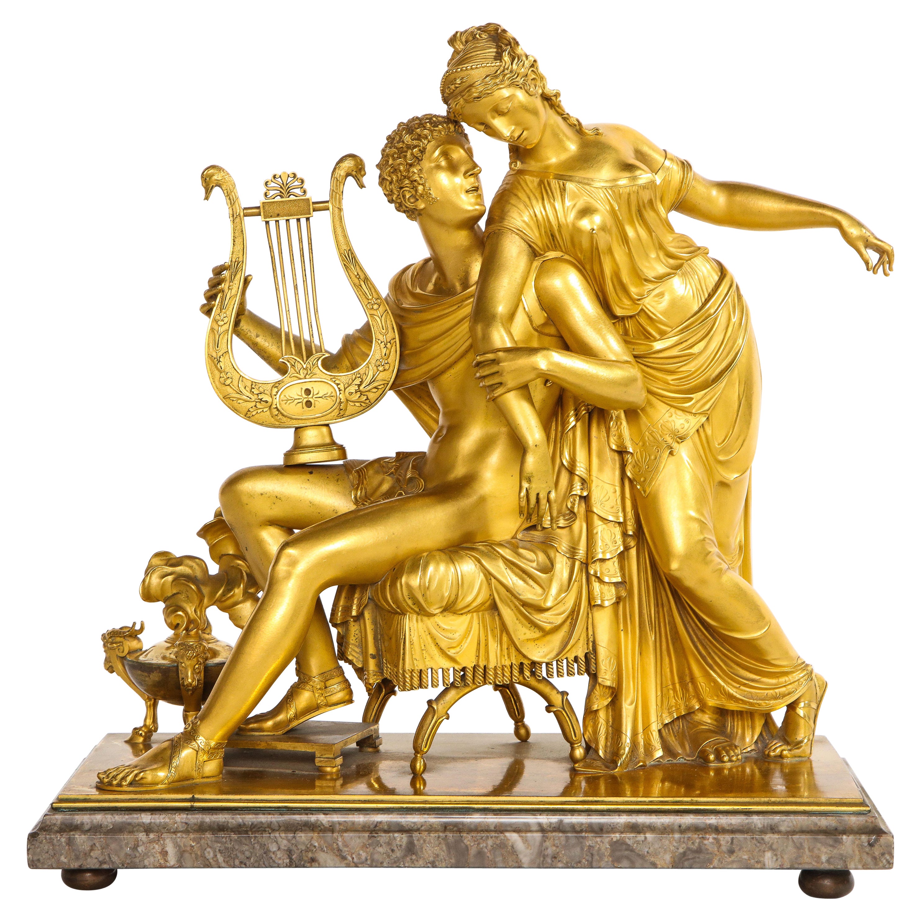 French 1st Empire Period Dore Bronze Grouping of Lovers, Att. Thomire A Paris