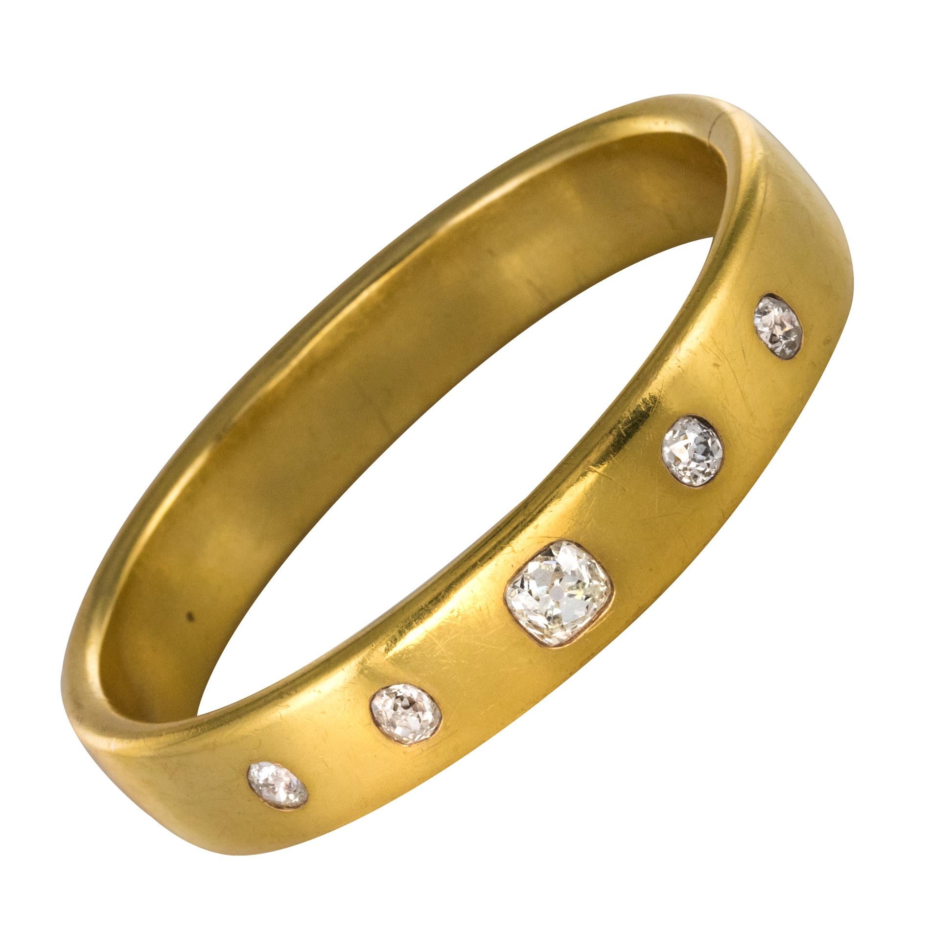 French 1st Half of 19th Century 3.45 Carat Diamond Gold Bangle Bracelet