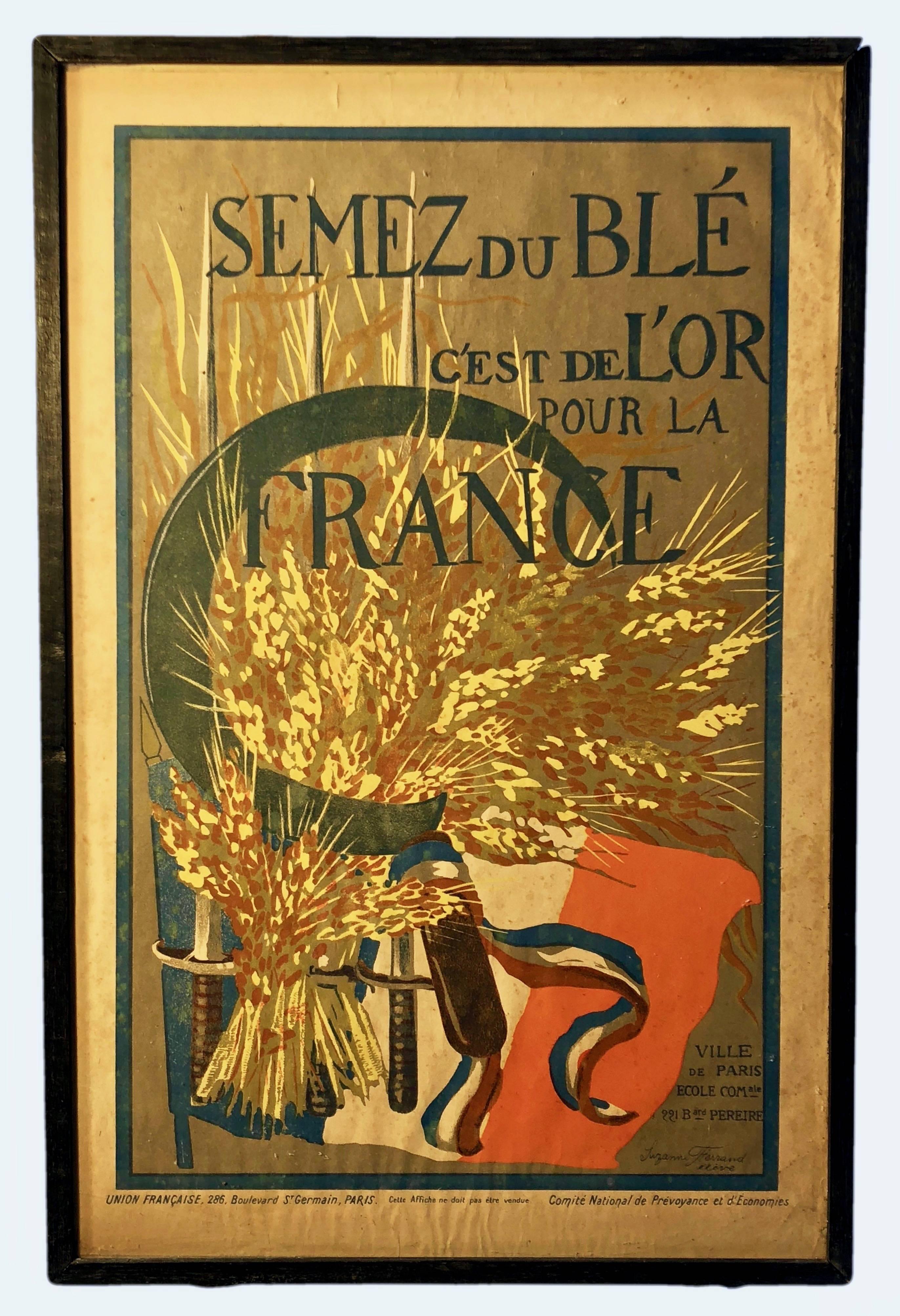 Early 20th Century French First World Lithograph Posters by Children to Support War Effort For Sale
