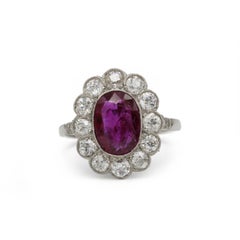 French 2 Carat Unheated Burmese Ruby Diamond Ring in Platinum