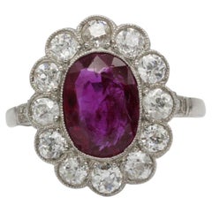 French 2 Carat Unheated Burmese Ruby Diamond Ring in Platinum