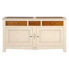 Vintage French 2 Doors Classical White-Cream Lacquered Sideboard in Solid Cherry