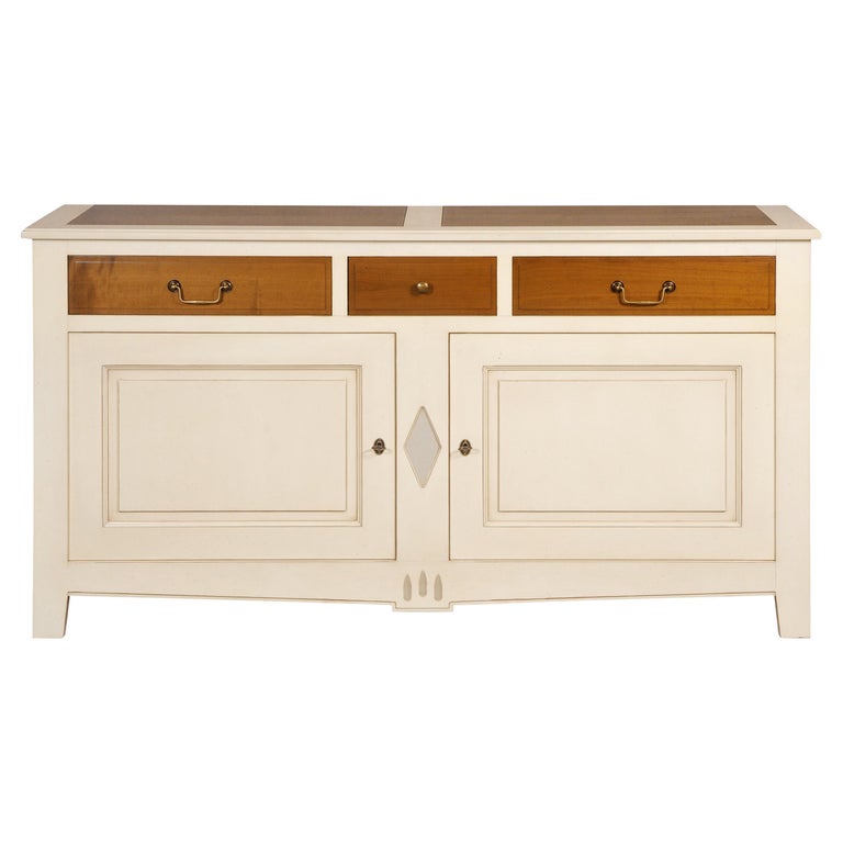 French countryside hand-crafted cherry 2-door sideboard, white-cream lacquered