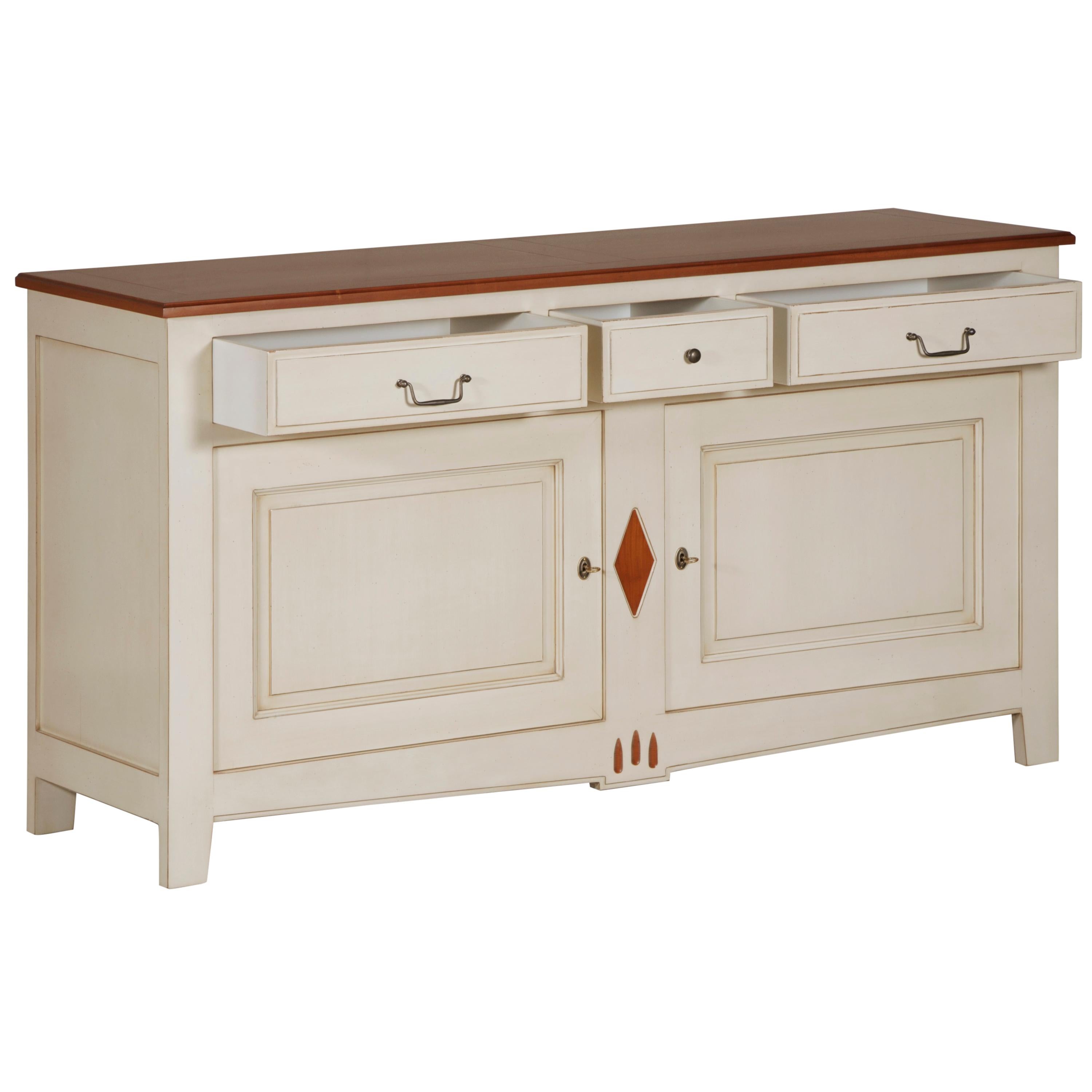 Lacquered French 2 Doors Sideboard in Cherry with Charm, 100% Made in France For Sale