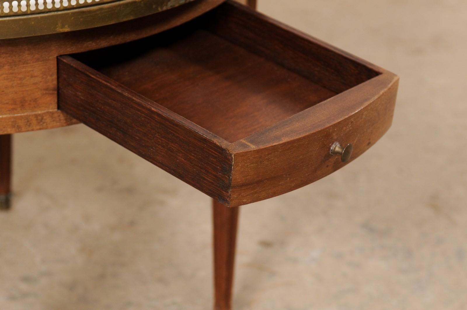 20th Century French 2 Ft. Round Coffee Table with Raised Brass Gallery & Marble Top