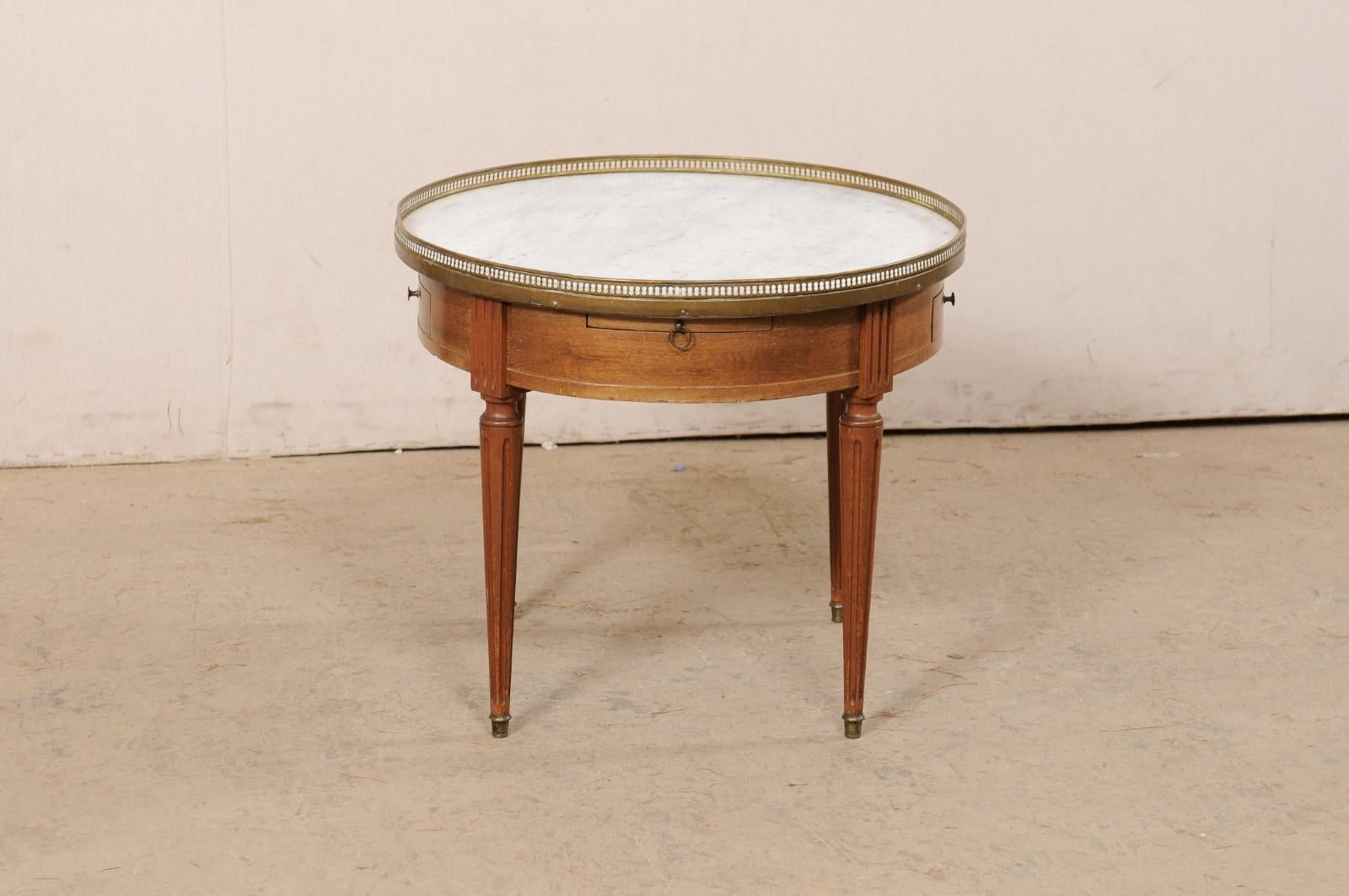 French 2 Ft. Round Coffee Table with Raised Brass Gallery & Marble Top 2