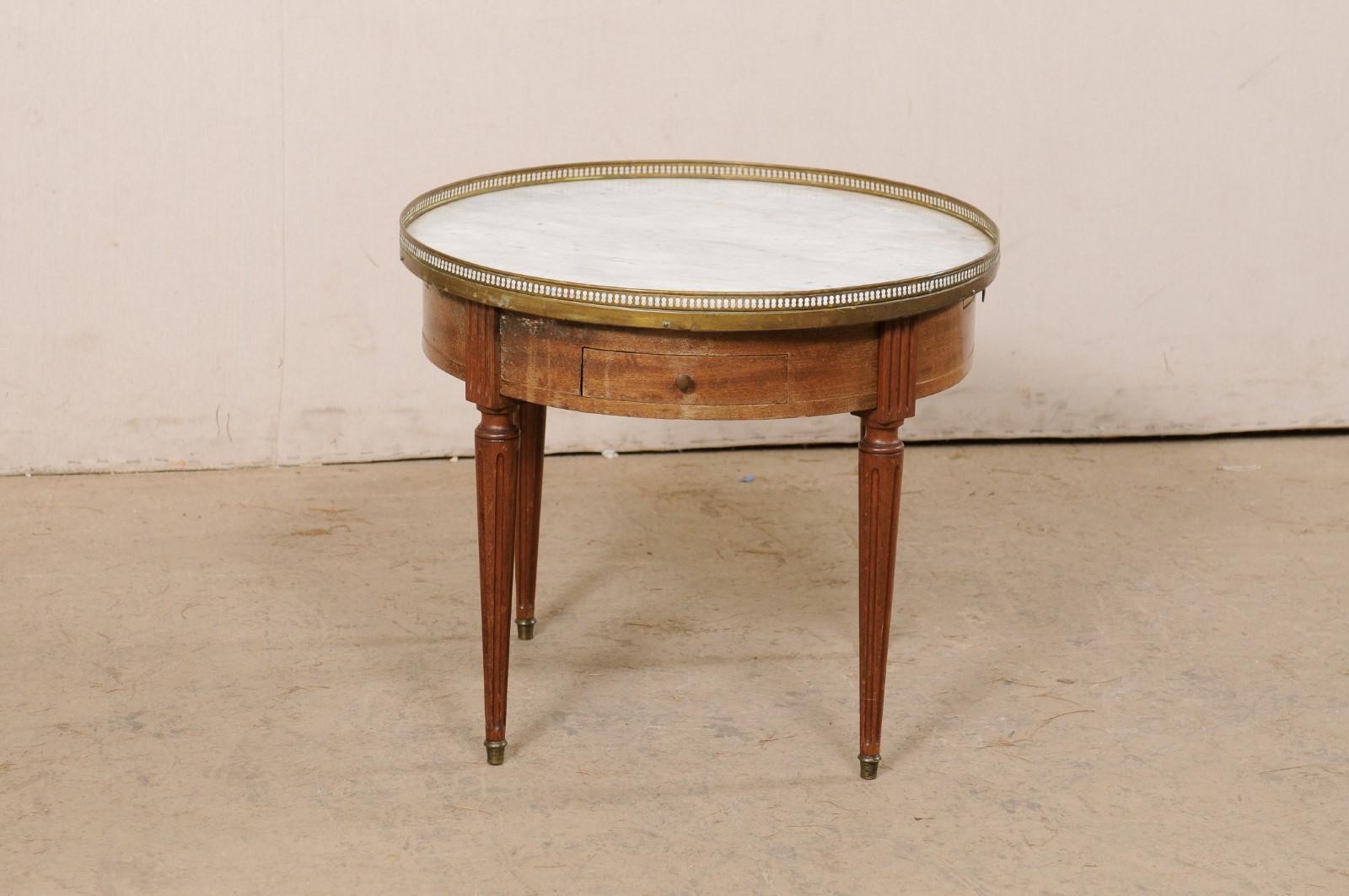 French 2 Ft. Round Coffee Table with Raised Brass Gallery & Marble Top 3