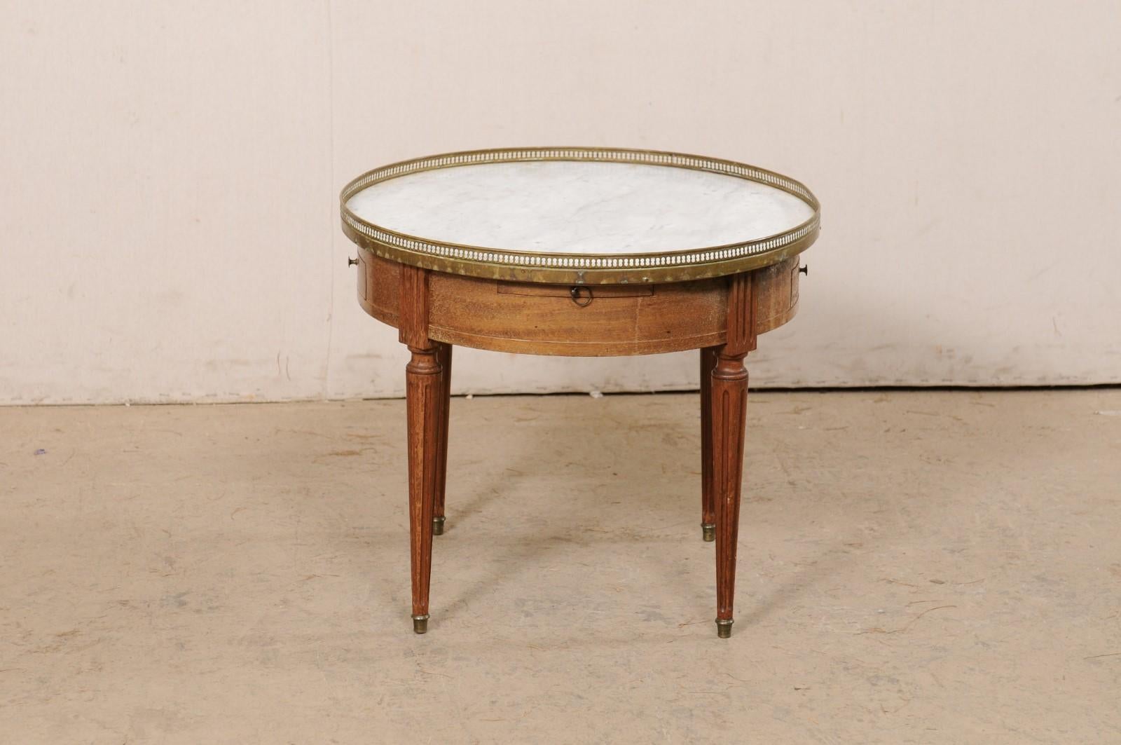 French 2 Ft. Round Coffee Table with Raised Brass Gallery & Marble Top 4
