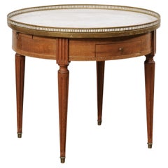 French 2 Ft. Round Coffee Table with Raised Brass Gallery & Marble Top