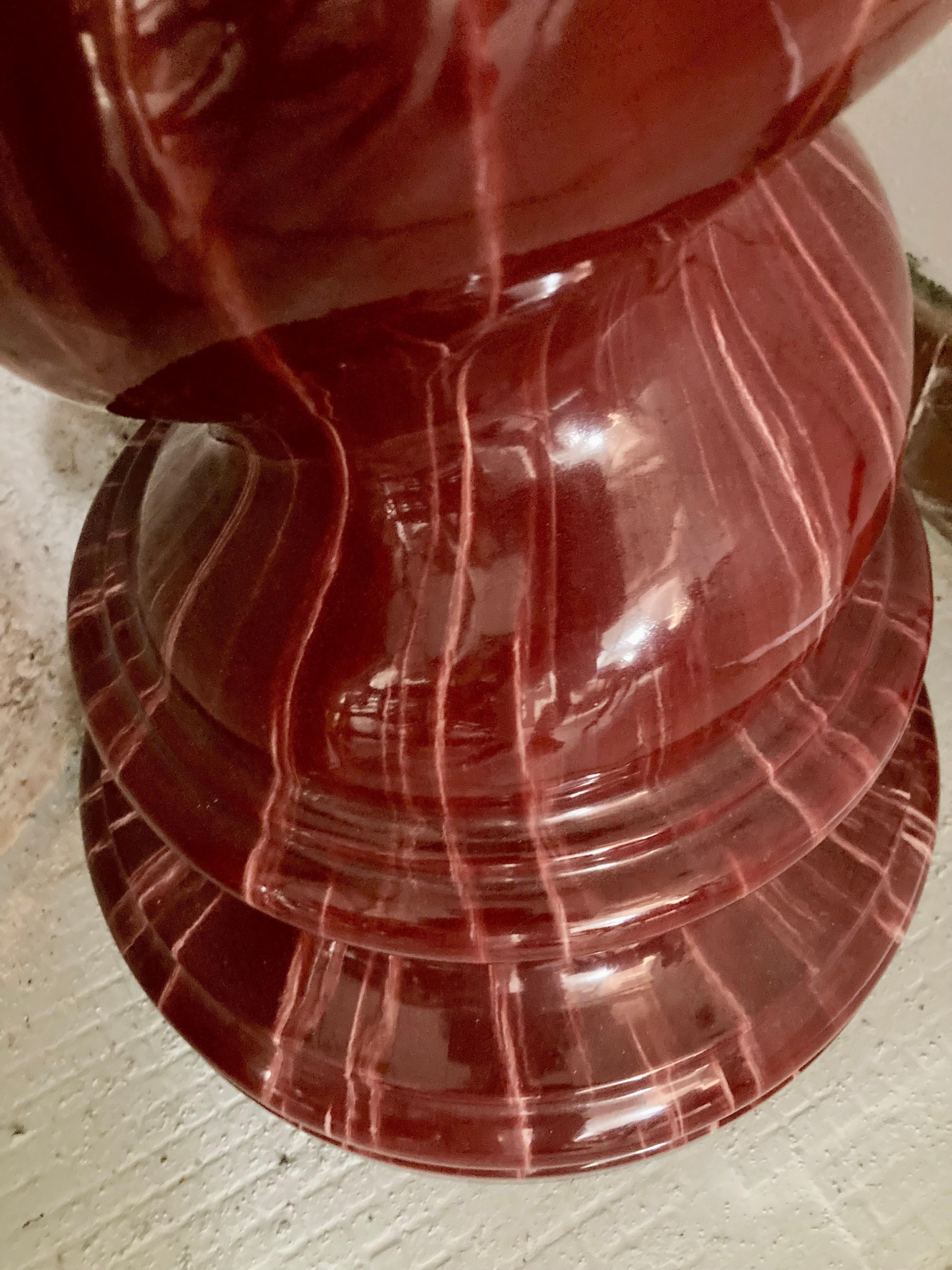 Jerome Massier French 2-Piece Glazed Burgundy Terra Cotta Urn on a Pedestal For Sale 5