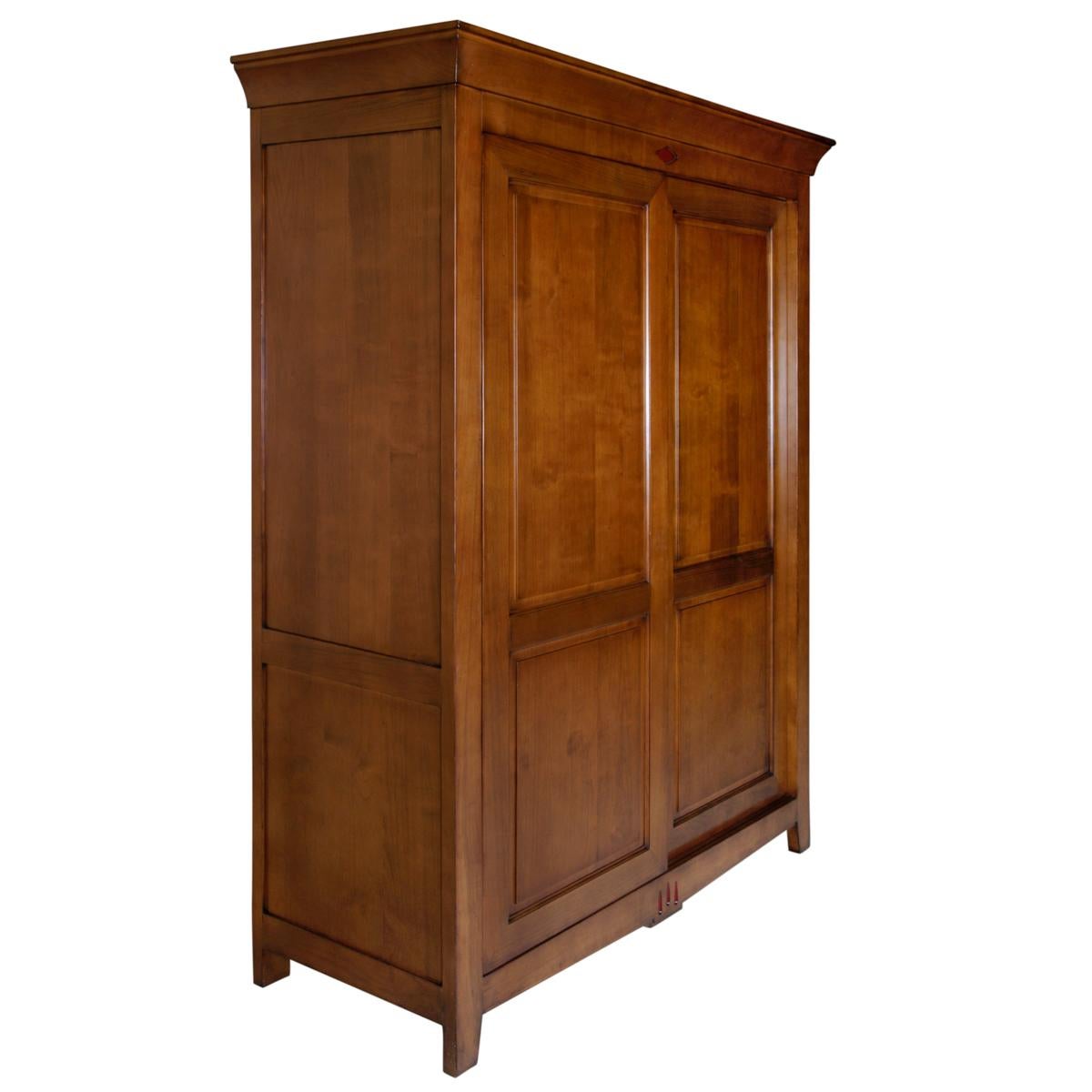 Large DIRECTOIRE style 2 sliding door Armoire Wardrobe in solid cherry, France For Sale 1