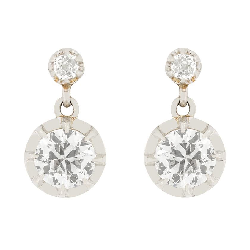 Old Mine Cut French 2.00ct Old Cut Diamond Earrings, c.1910s For Sale