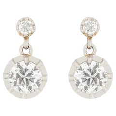 Antique French 2.00ct Old Cut Diamond Earrings, c.1910s