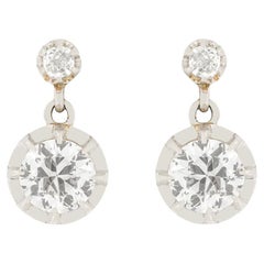 French 2.00ct Old Cut Diamond Earrings, c.1910s