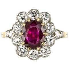 Vergoldeter Platinring mit 2,09 Karat Rubin und Diamant