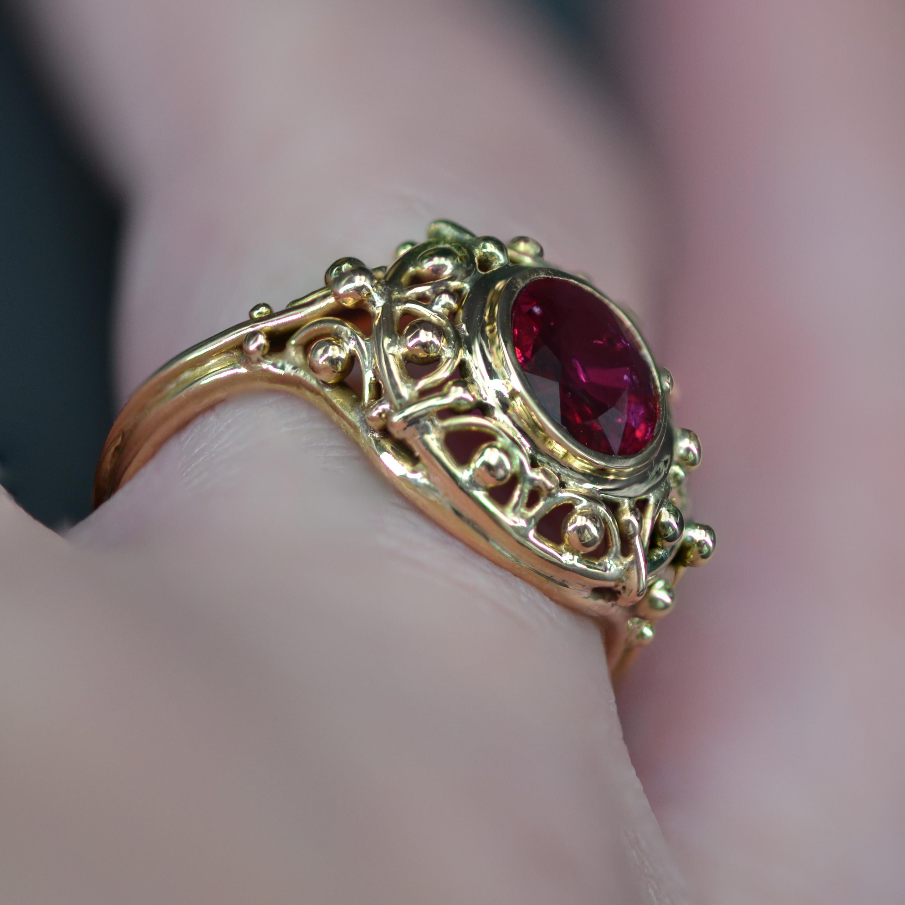 French 20th Century 1, 17 Carat Certified Natural Ruby 18 Karat Yellow Gold Ring For Sale 4