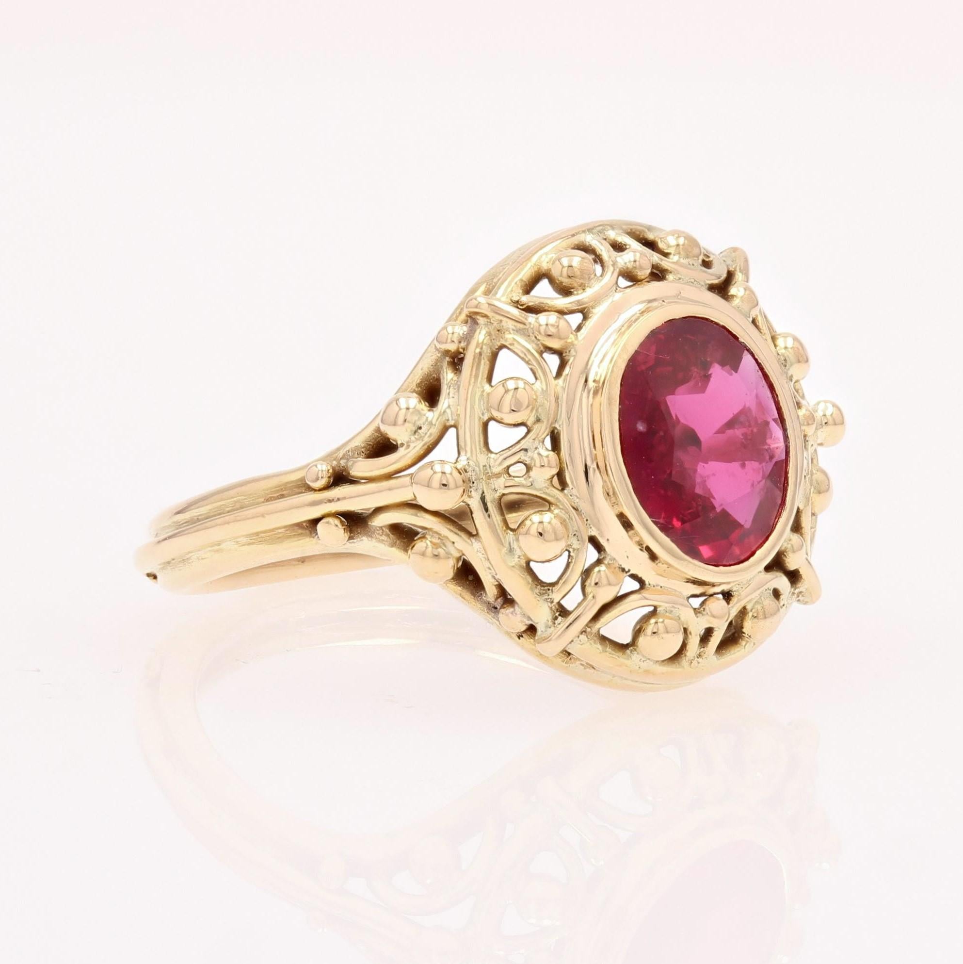 French 20th Century 1, 17 Carat Certified Natural Ruby 18 Karat Yellow Gold Ring For Sale 5