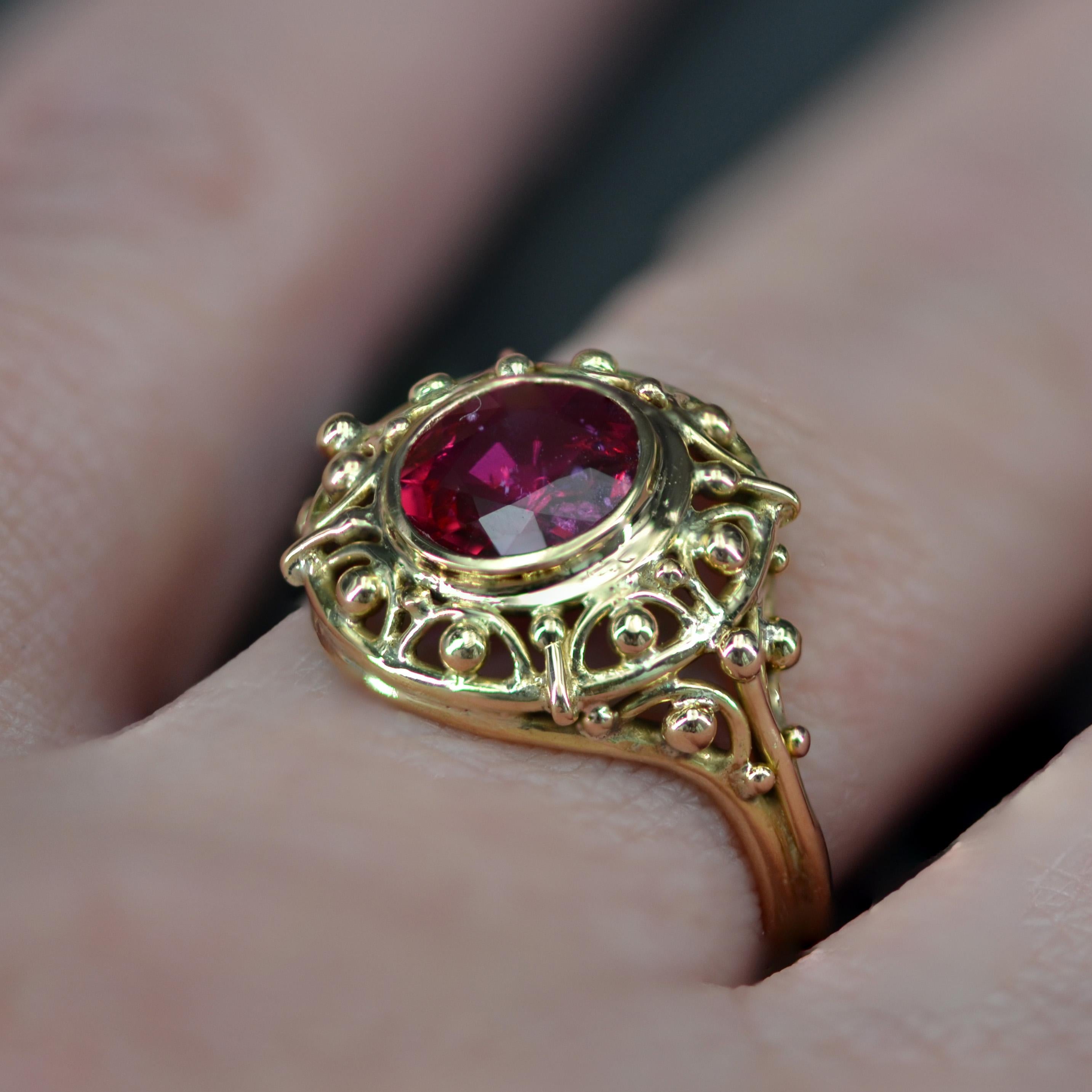 French 20th Century 1, 17 Carat Certified Natural Ruby 18 Karat Yellow Gold Ring For Sale 8