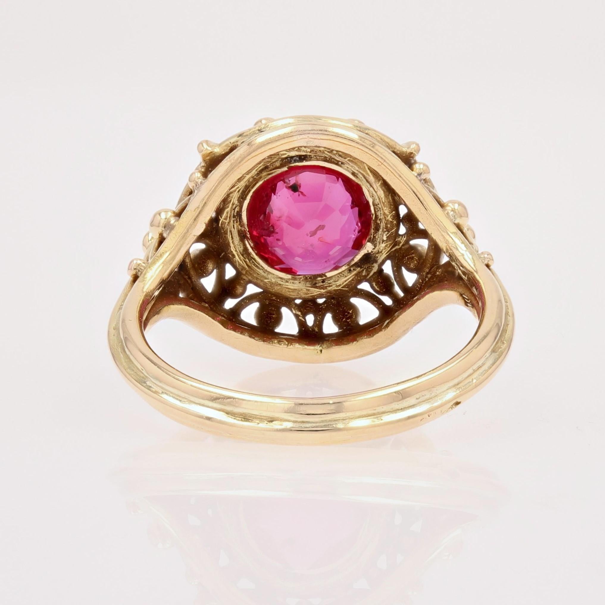 French 20th Century 1, 17 Carat Certified Natural Ruby 18 Karat Yellow Gold Ring For Sale 9