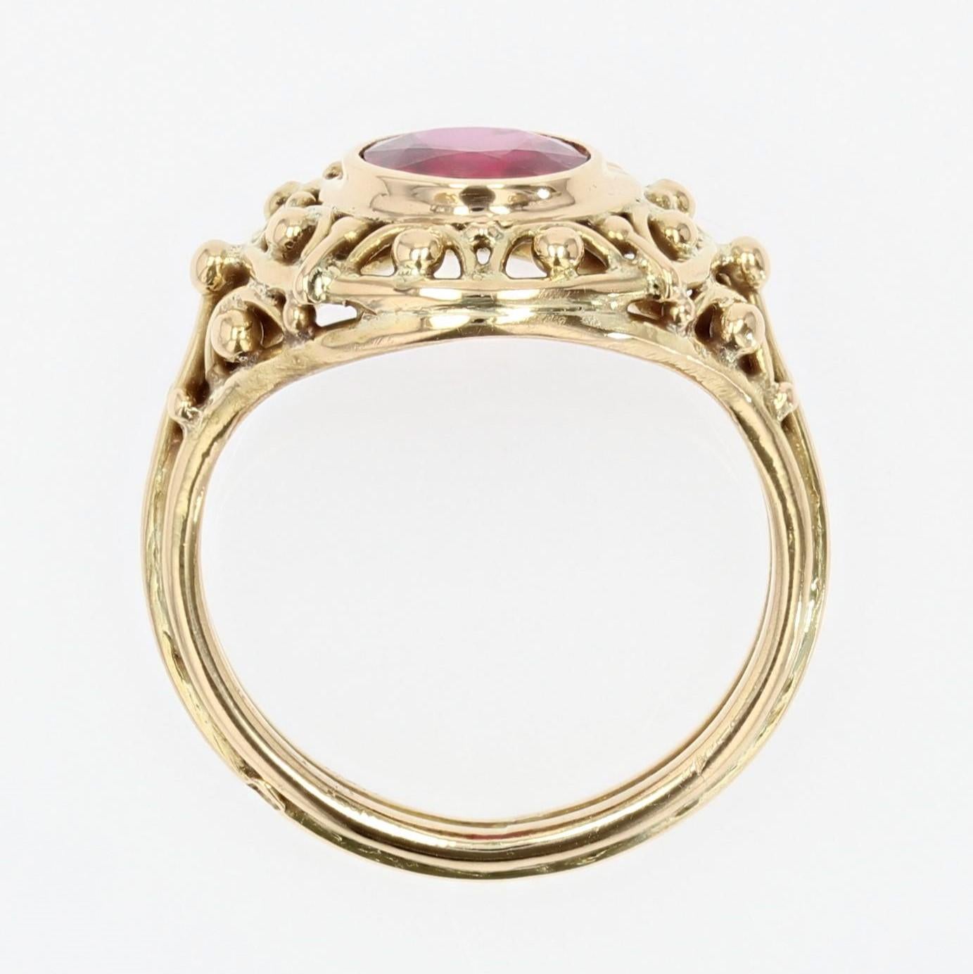 French 20th Century 1, 17 Carat Certified Natural Ruby 18 Karat Yellow Gold Ring For Sale 11