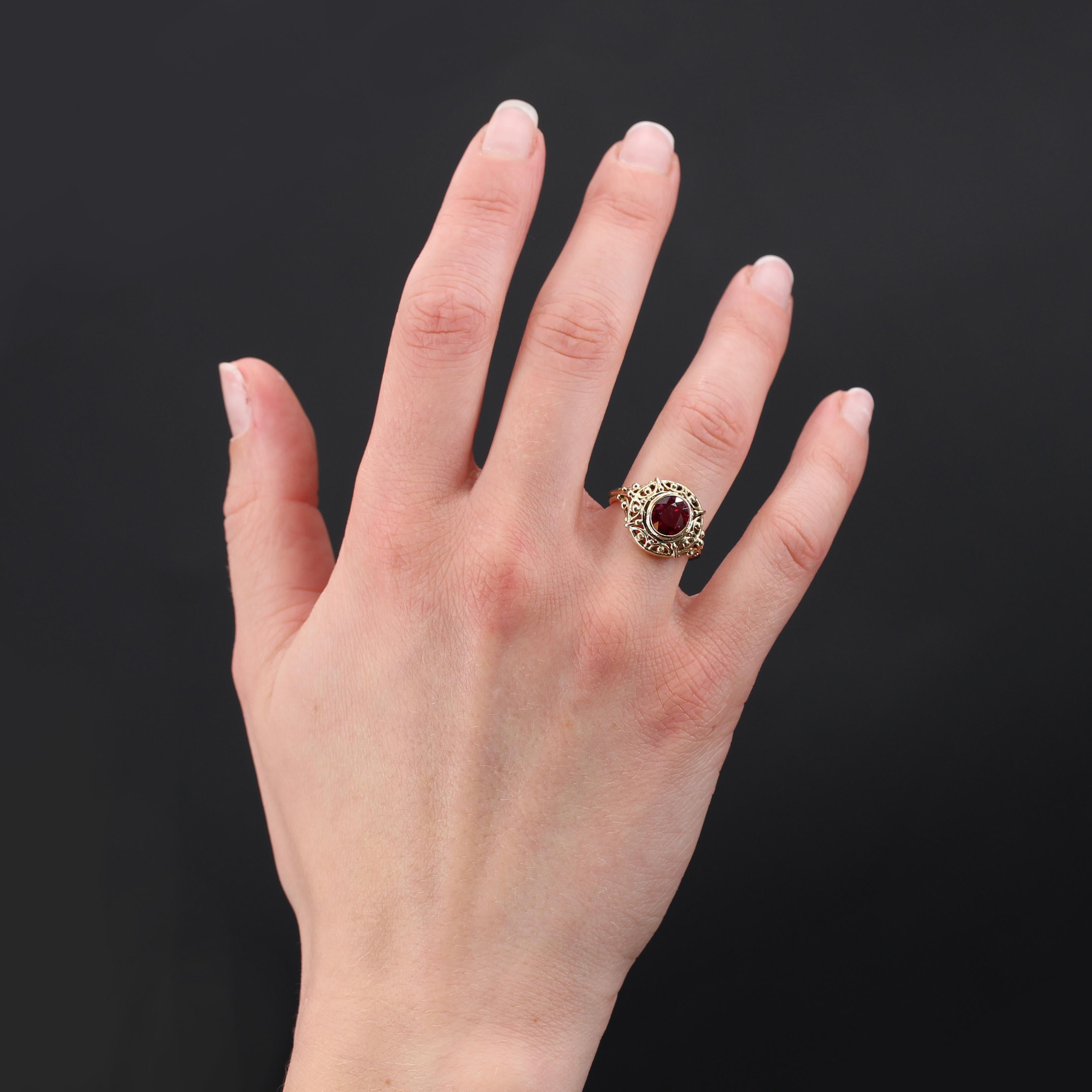 Cushion Cut French 20th Century 1, 17 Carat Certified Natural Ruby 18 Karat Yellow Gold Ring For Sale