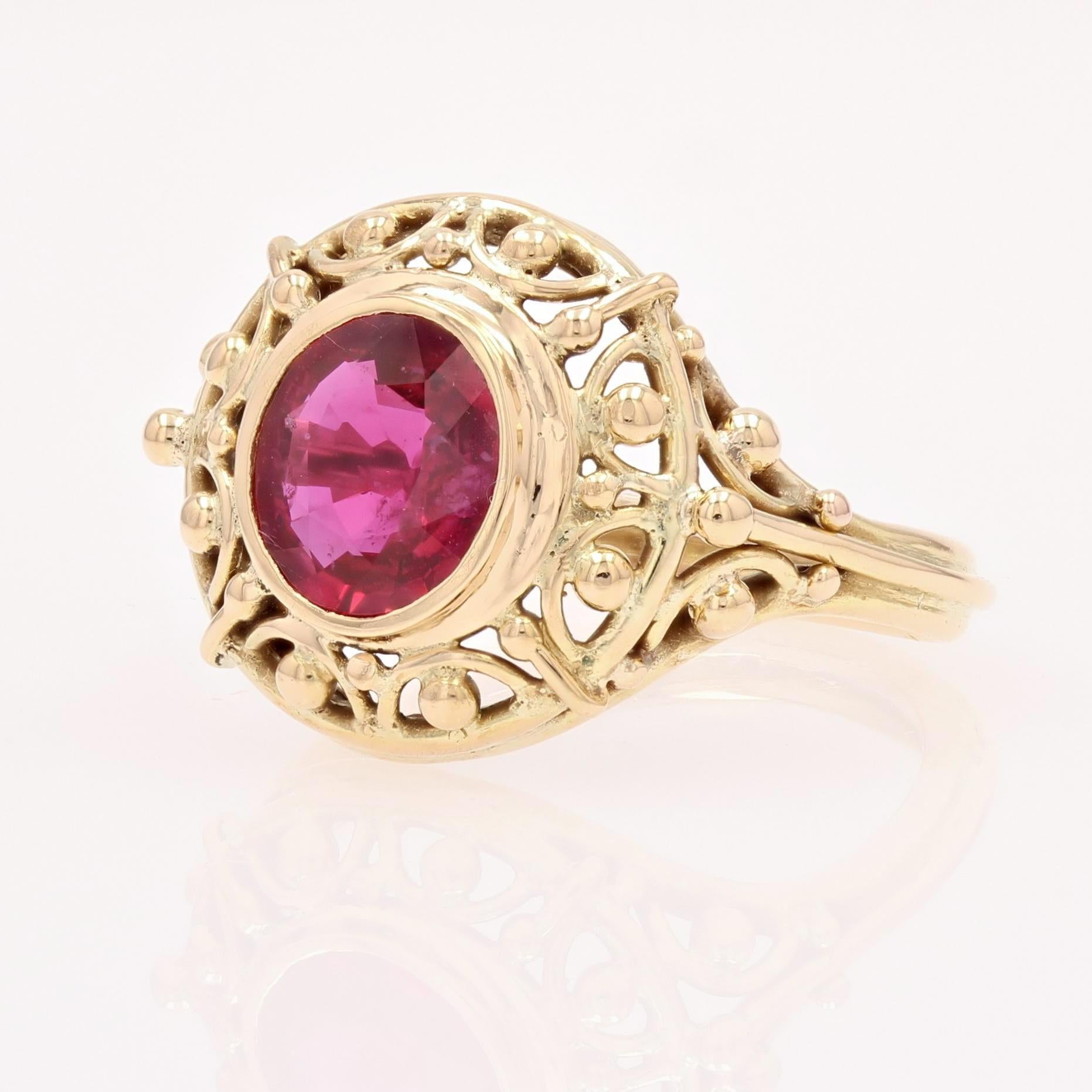 French 20th Century 1, 17 Carat Certified Natural Ruby 18 Karat Yellow Gold Ring For Sale 2