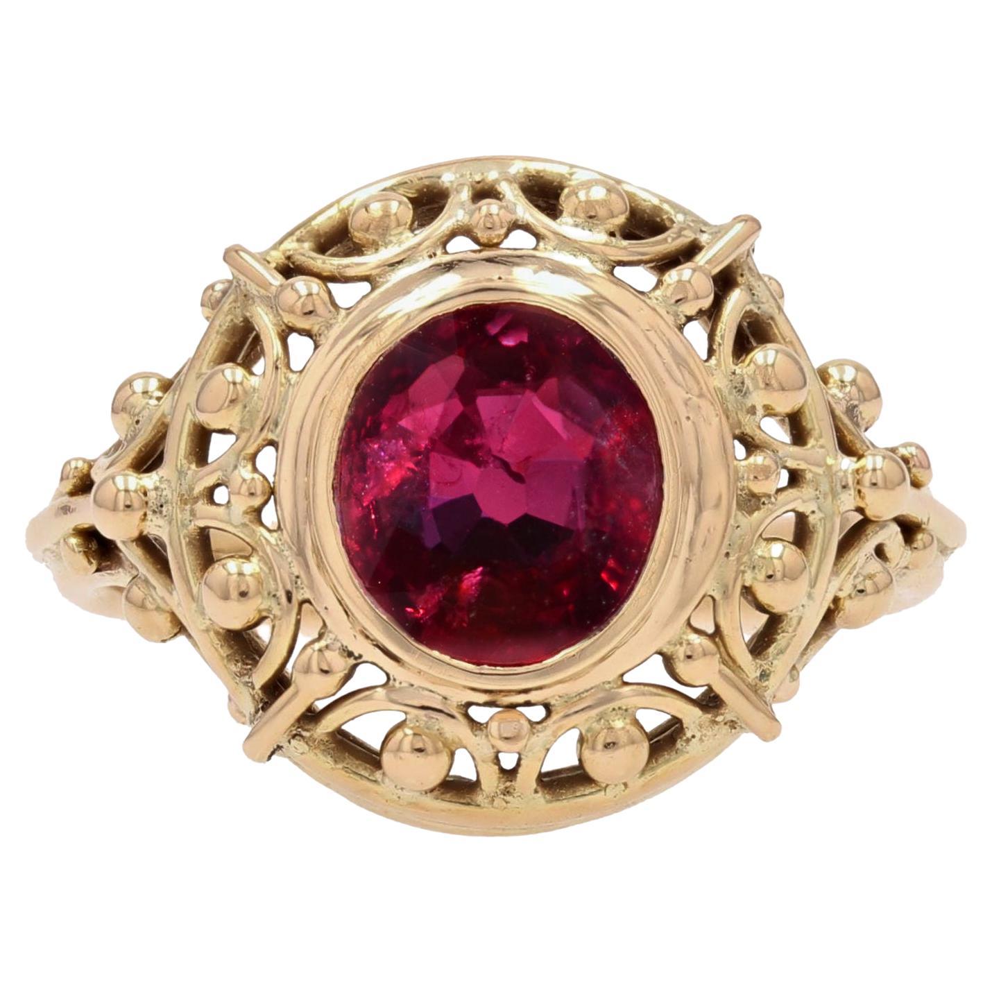 French 20th Century 1, 17 Carat Certified Natural Ruby 18 Karat Yellow Gold Ring For Sale