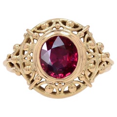 French 20th Century 1, 17 Carat Certified Natural Ruby 18 Karat Yellow Gold Ring