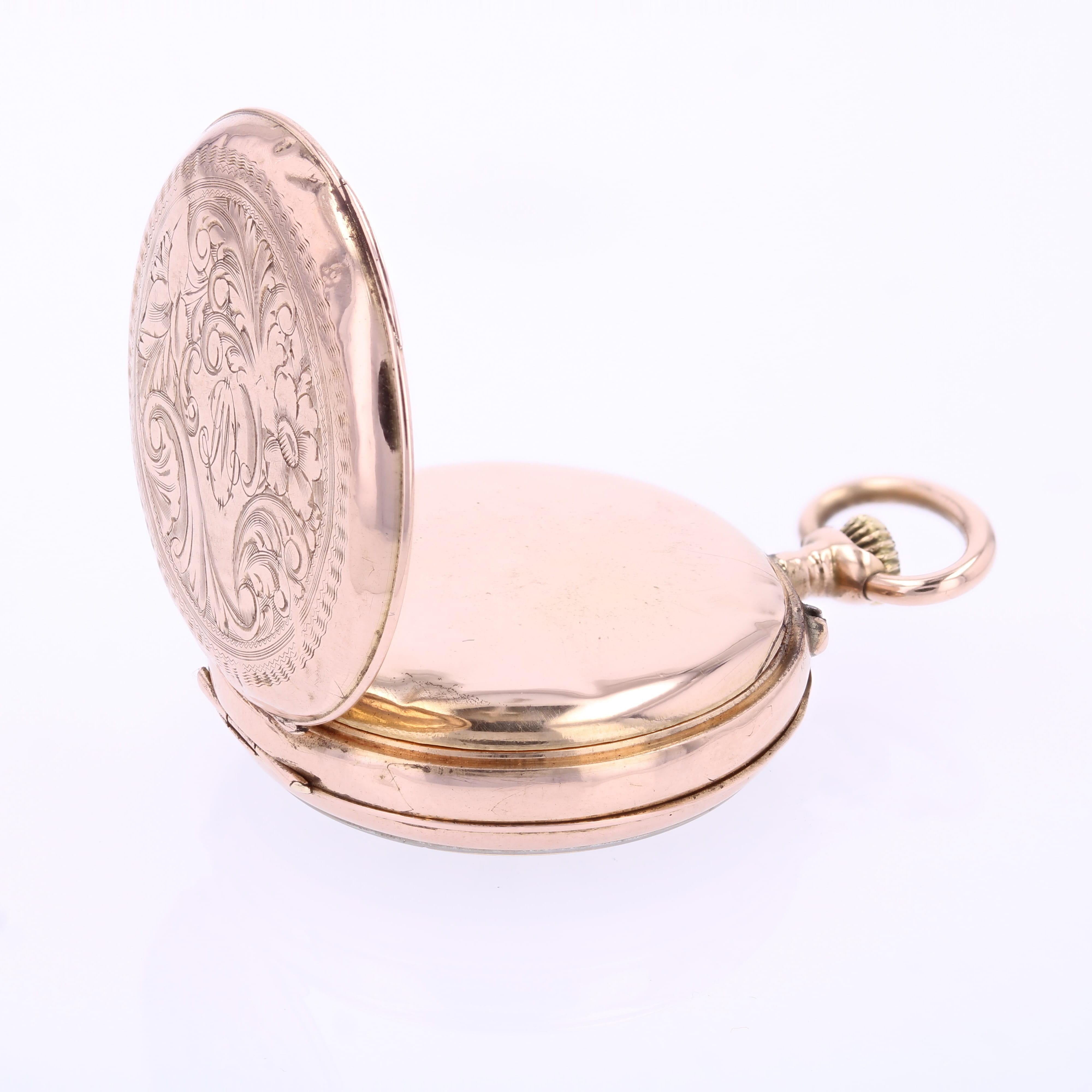 Pendentif de montre de poche en or rose 18 K avec initiales et motif floral en vente 6