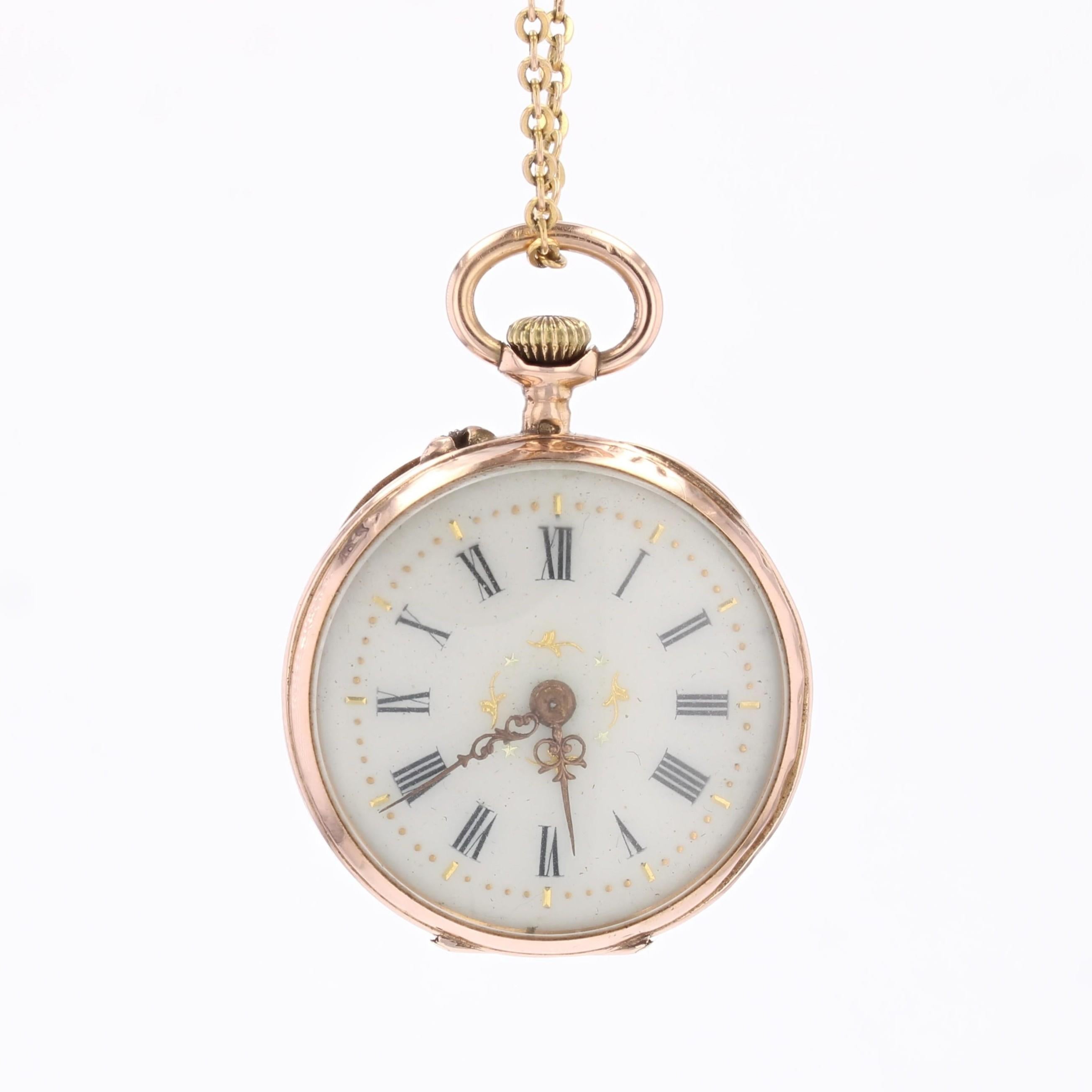Belle Époque Pendentif de montre de poche en or rose 18 K avec initiales et motif floral en vente