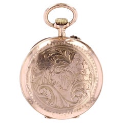 French 20th Century 18 K Rose Gold Initial Floral Pattern Pocket Watch Pendant