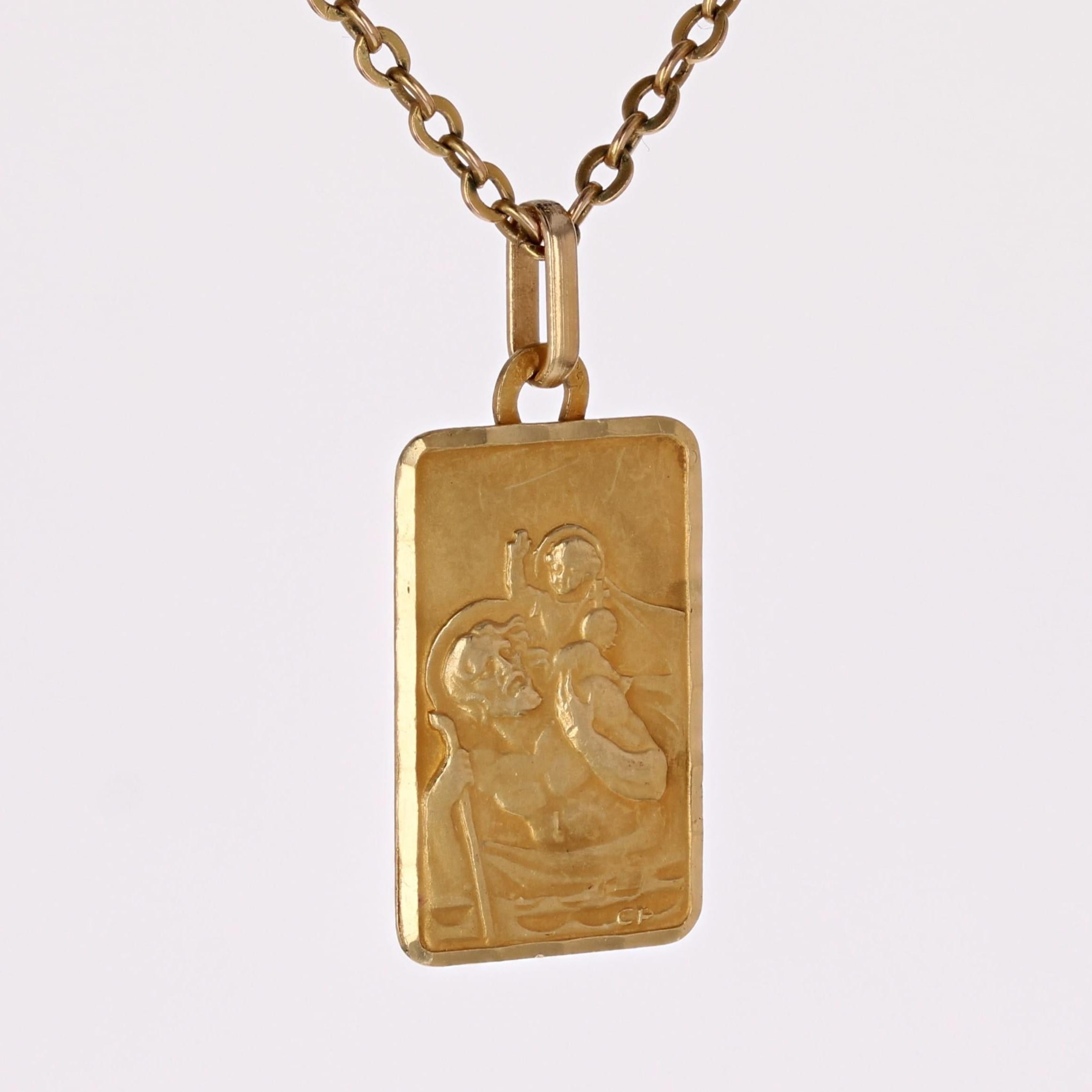 Pendentif médaillon rectangulaire Saint Christopher en or jaune 18 carats du 20ème siècle Unisexe en vente