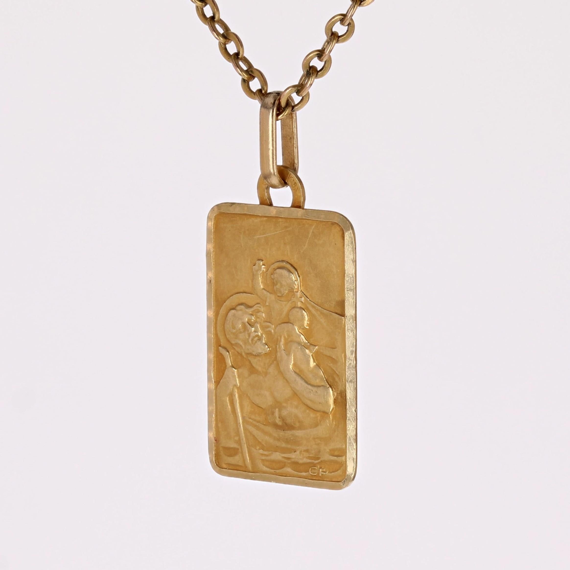 Pendentif médaillon rectangulaire Saint Christopher en or jaune 18 carats du 20ème siècle en vente 1