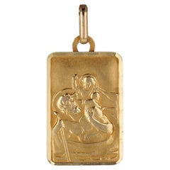 French 20th Century 18 K Yellow Gold Saint Christopher Rectangular Medal Pendant