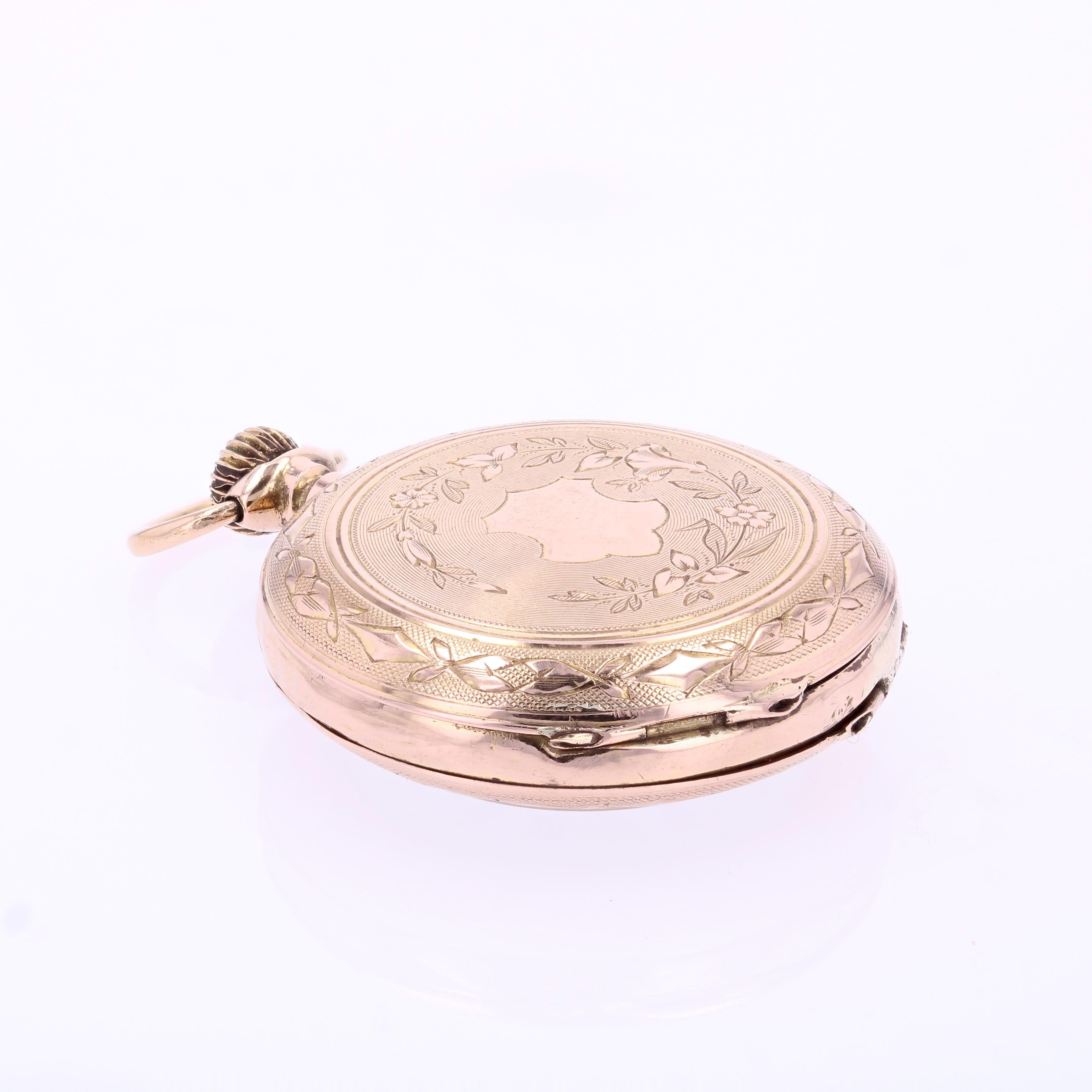 Französisch 20. Jahrhundert 18 Karat Rose Gold Abzeichen Muster Taschenuhr Anhänger im Angebot 5