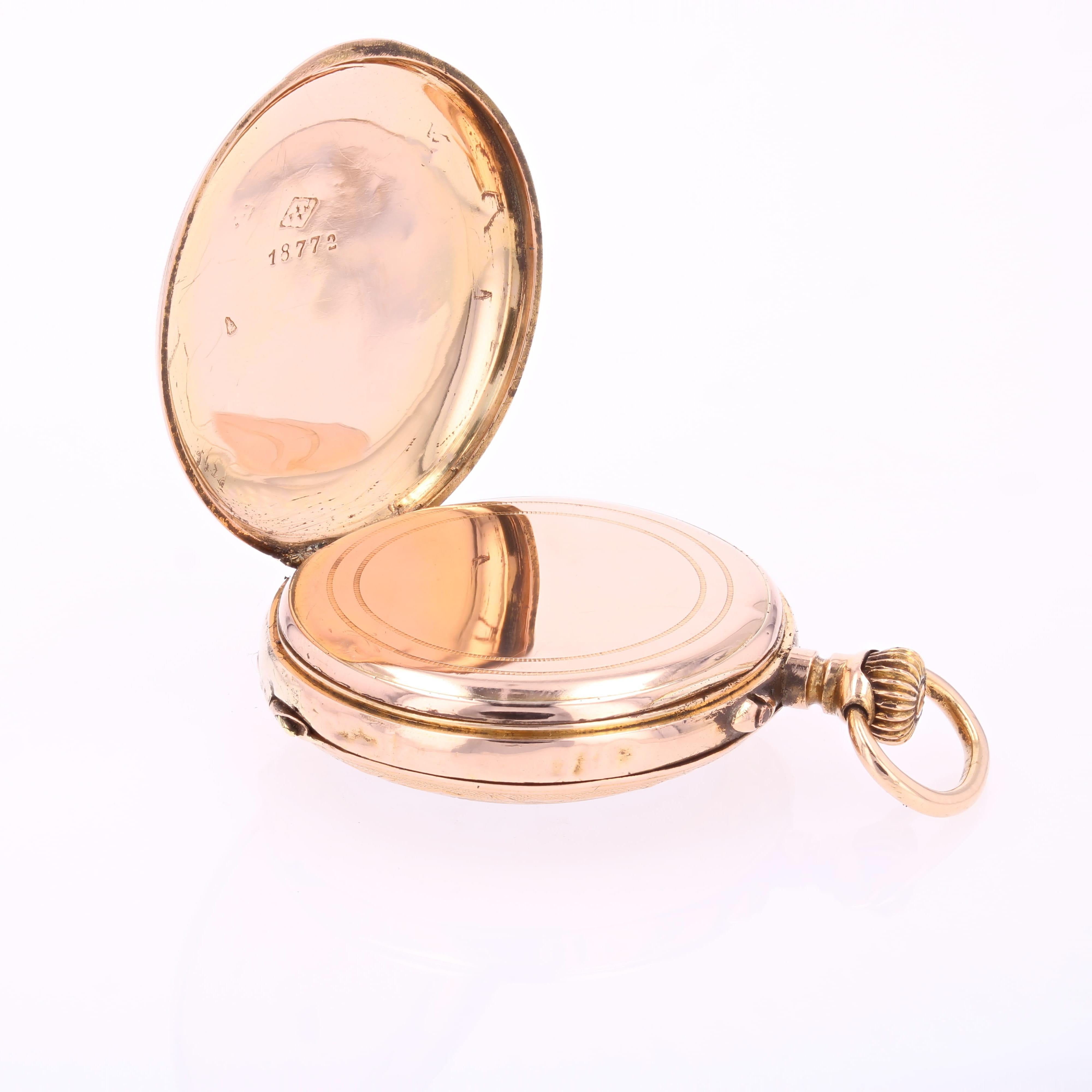 Französisch 20. Jahrhundert 18 Karat Rose Gold Abzeichen Muster Taschenuhr Anhänger im Angebot 6