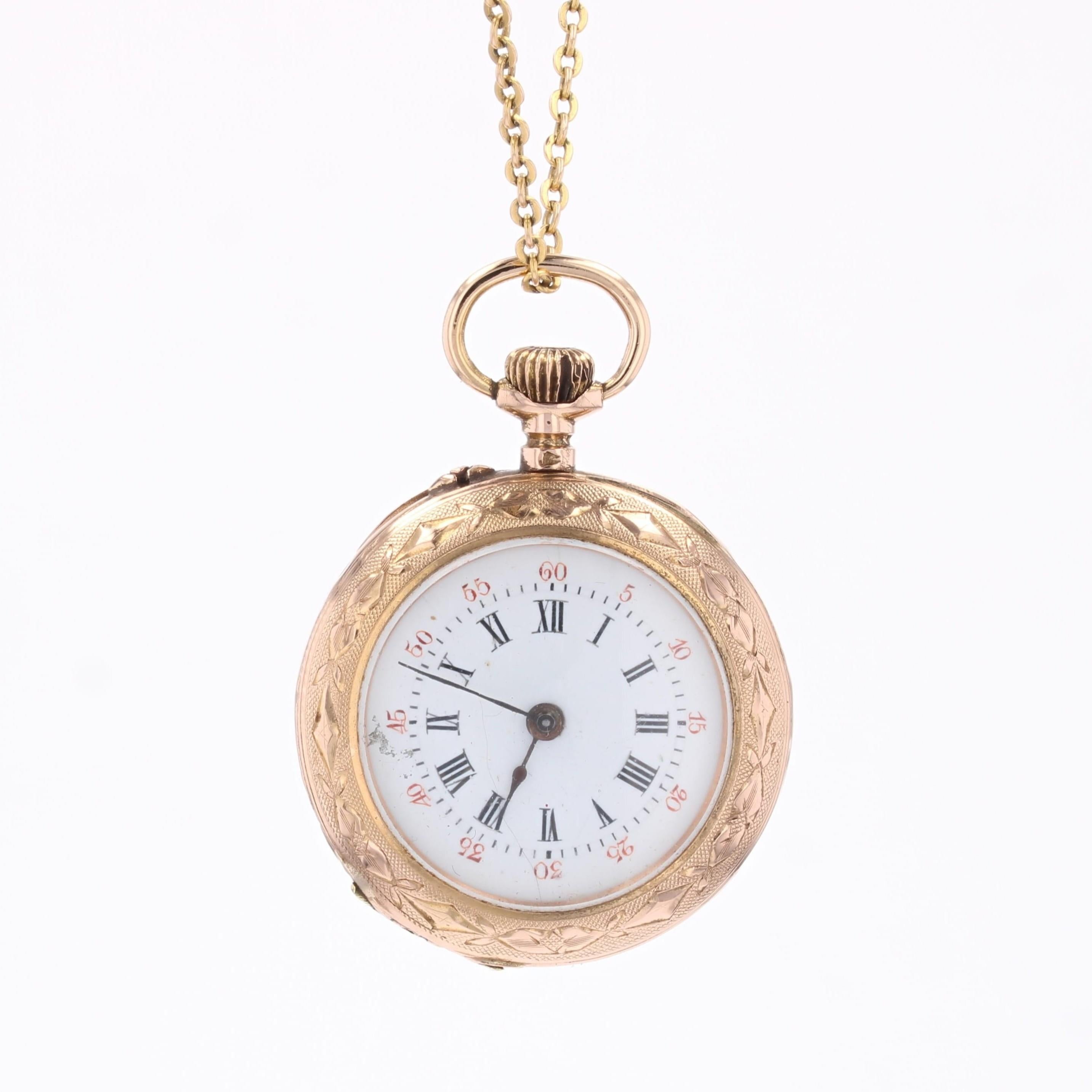 Französisch 20. Jahrhundert 18 Karat Rose Gold Abzeichen Muster Taschenuhr Anhänger im Zustand „Relativ gut“ im Angebot in Poitiers, FR