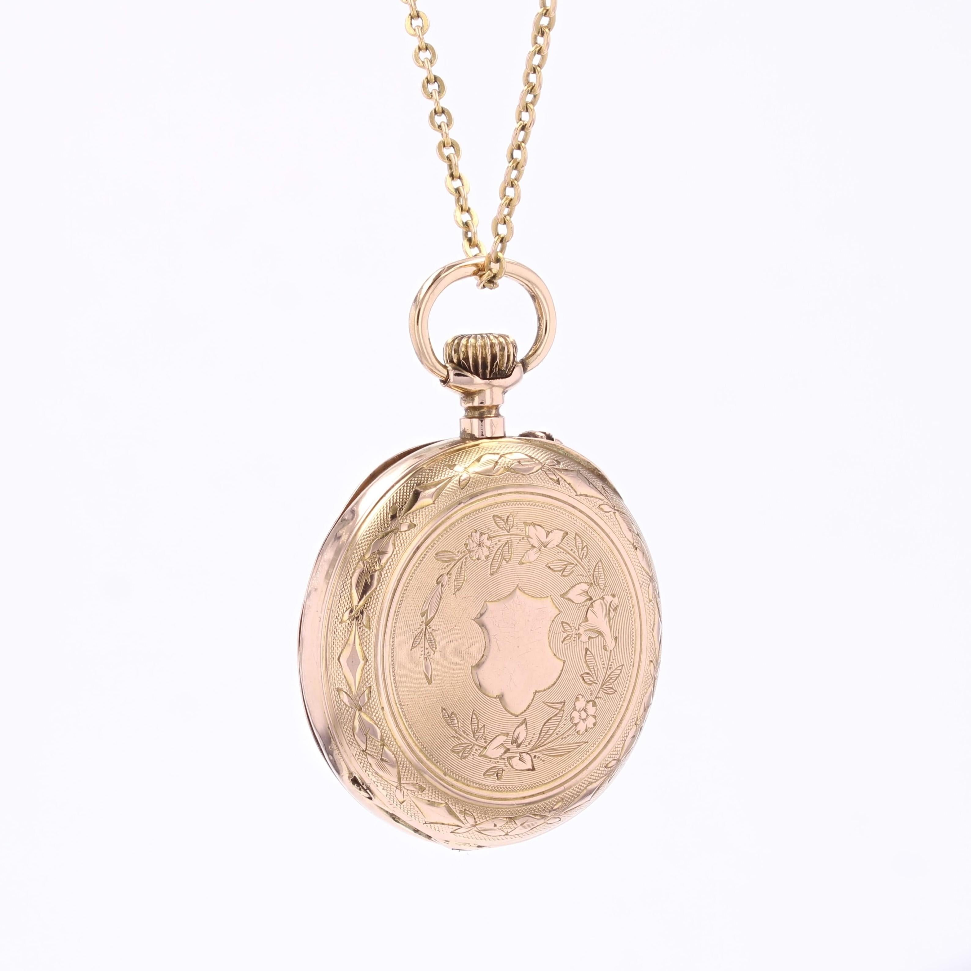 Französisch 20. Jahrhundert 18 Karat Rose Gold Abzeichen Muster Taschenuhr Anhänger im Angebot 1