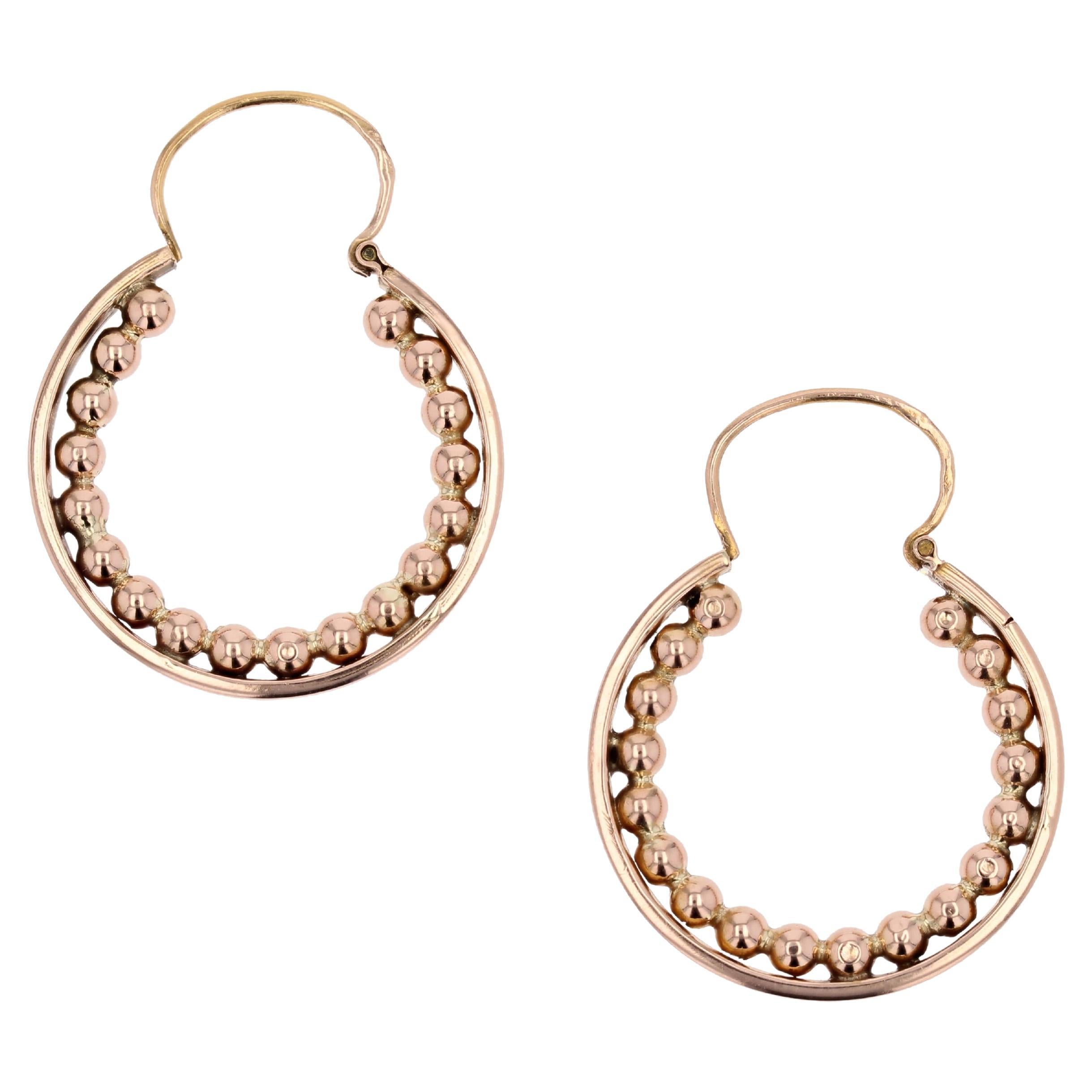 French 20th Century 18 Karat Rose Gold Beaded Hoop Earrings