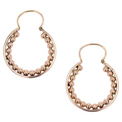 Antique French 20th Century 18 Karat Rose Gold Beaded Hoop Earrings
