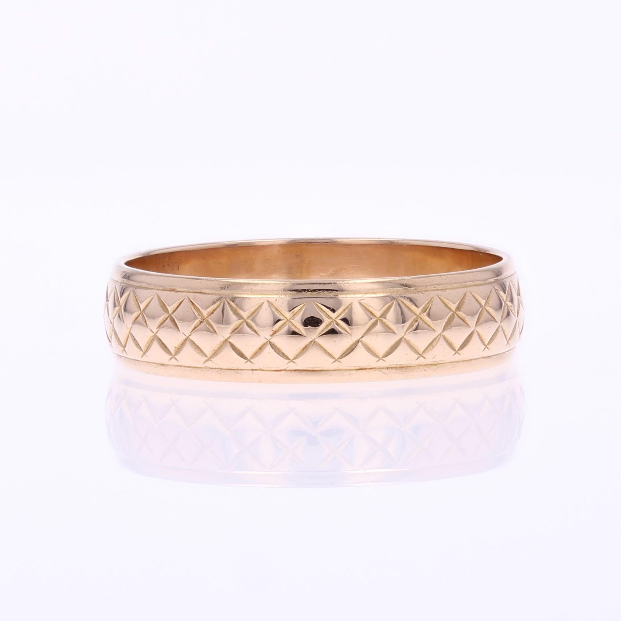 French 20th Century 18 Karat Rose Gold Chiseled Large Ring For Sale 2