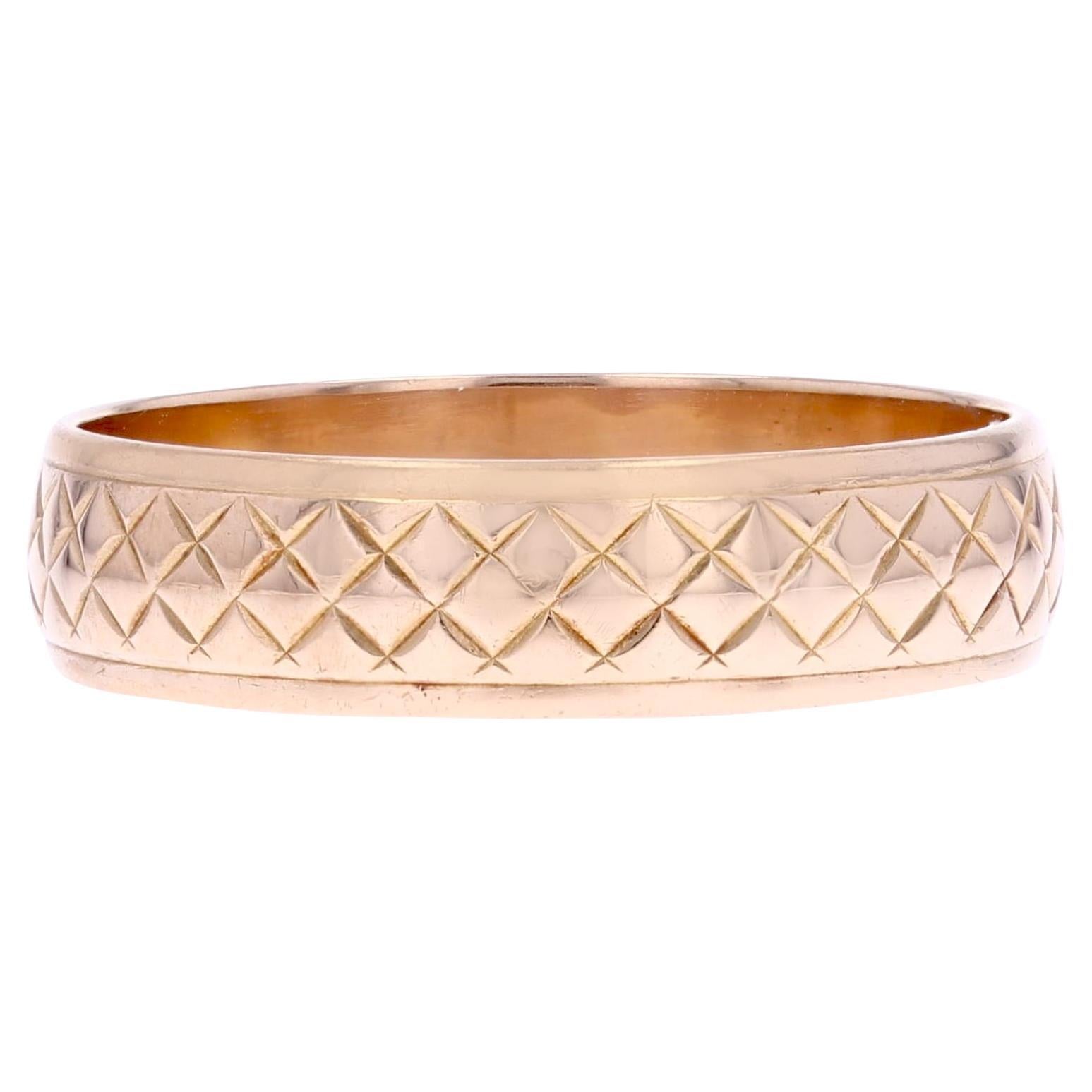 French 20th Century 18 Karat Rose Gold Chiseled Large Ring